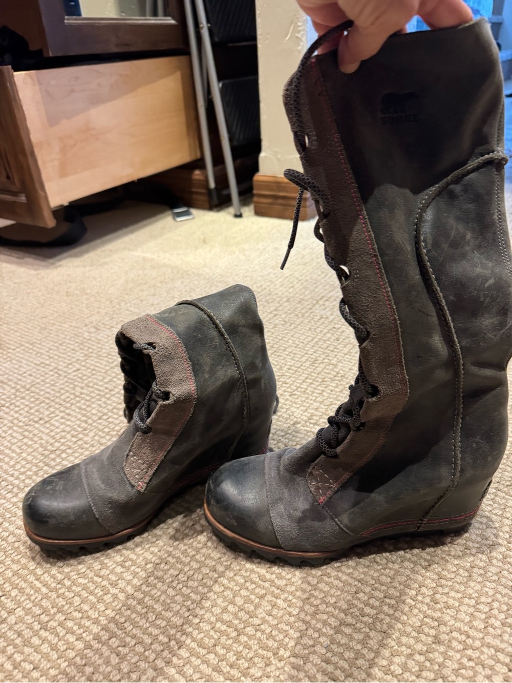 Women's Lace-Up Mid-Calf Boot in Dark Olive - Picture 3 of 3
